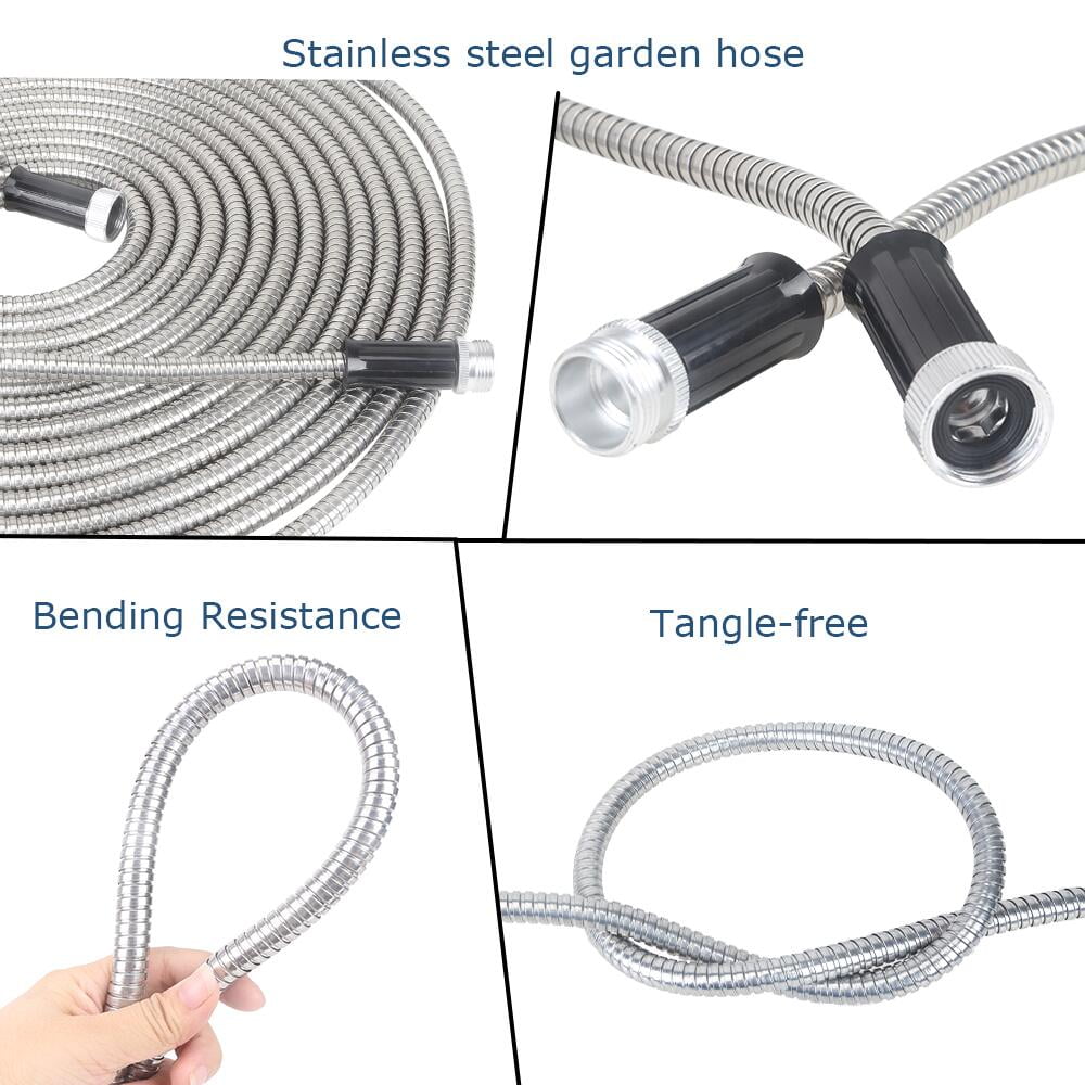 FGY Stainless Steel Garden Hose 50 FT Ultra Durable Metal Hose for Garden, Window, Car and Pet(Silver)