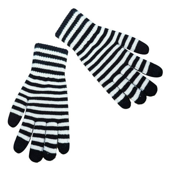 Touchscreens Gloves Stretch Knitted Gloves Warm Windproof Black White Stripe Mittens For Men and Women