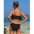 thumbnail image 3 of Traje de baño oklady para niñas, conjunto de bikini escalonado con volantes, negro, 15-16 años, 3 of 7