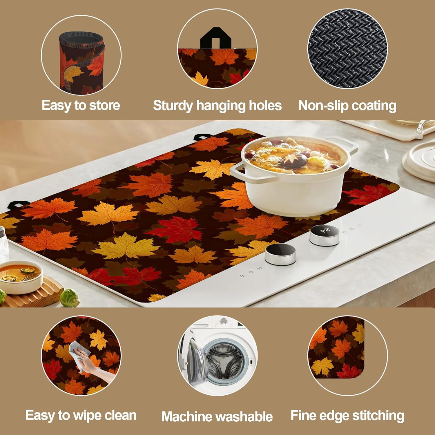 Stove Top Covers for Electric Stove,Maple Leaf Autumn Heat Resistant Glass Cooktop Cover Protector for Kitchen Ceramic Countertop Dish Drying Mats 28.5“ x 20.5“
