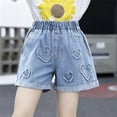 thumbnail image 4 of Ruyang Girls Jean Shorts Kids Athletic Denim Shorts Summer Casual Uniform Shorts for Teen Girl Stretch Mid Rise Waist Denim, 4 of 5