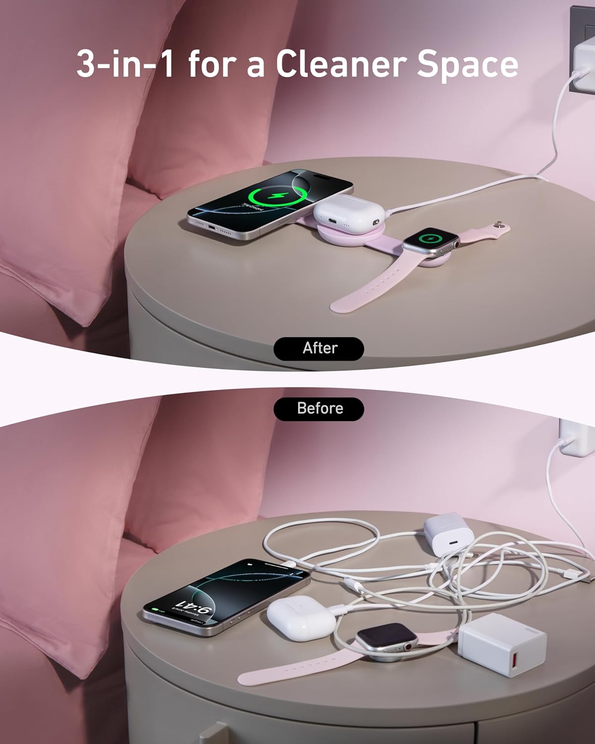 Anker MagSafe Compatible MagGo UFO 3-in-1 Charger, iPhone 17 Wireless Charging Station, 15W Qi2 Certified, Foldable Travel Charging Pad