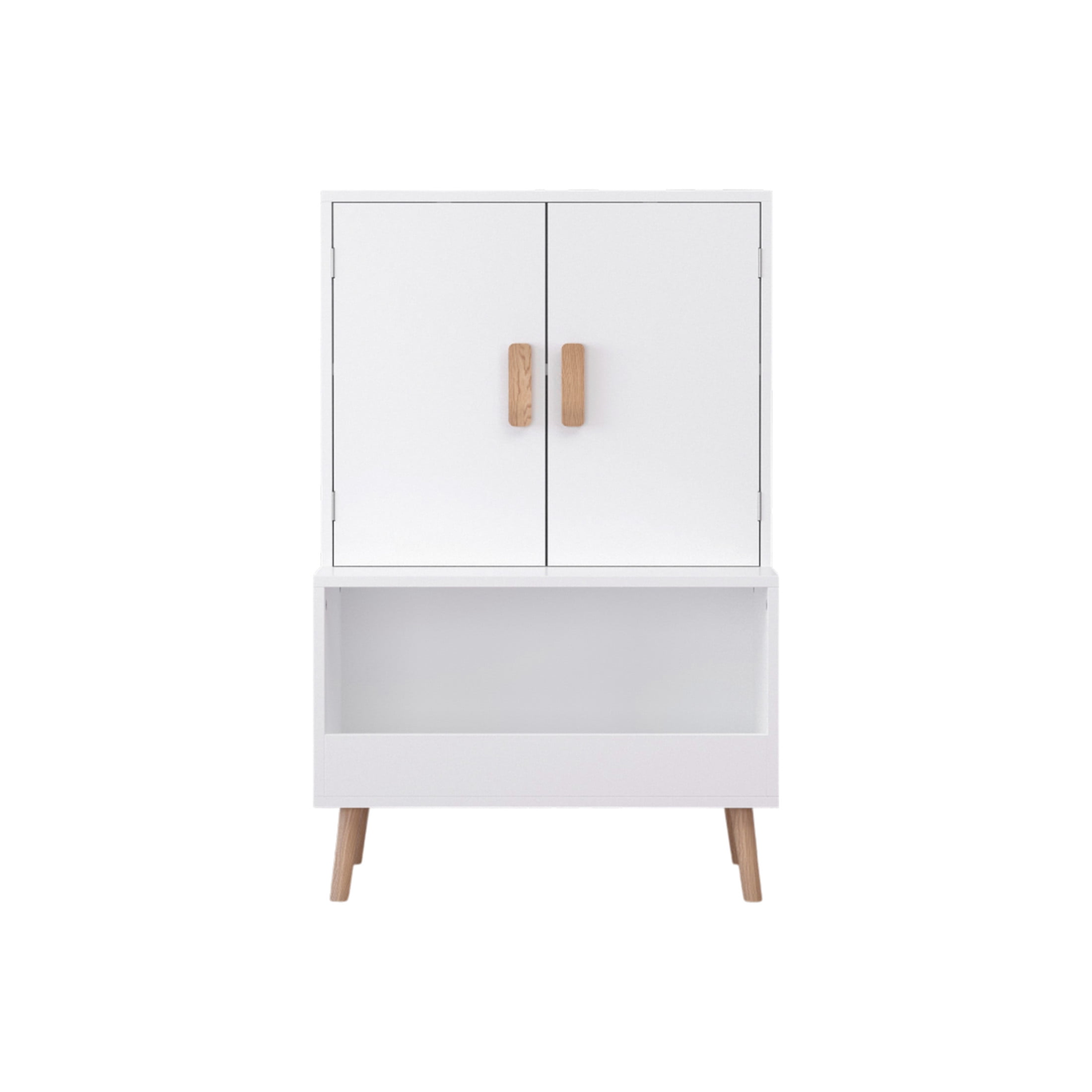 Noble House 37" Kids Toy Storage Cabinet, Modern Wooden Organizer with Doors and Open Shelf, Toddler Bookshelf, White