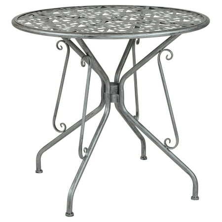 Flash Furniture Agostina Series 31.5" Round Antique Silver Indoor-Outdoor Steel Patio Table
