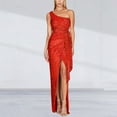 thumbnail image 3 of Sequin Evening Gown Womens Sleeveless One Shoulder Sparkly Dress Glitter Wrap Cocktail Formal Slit Maxi Dresses XXL, 3 of 7