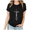 thumbnail image 2 of TrendVibe365 Easter Womens Blouses and Tops Dressy Cross Printed Letters Holiday Gifts Shirts Round Neck Pullovers Short Sleeve Tees Spring Cute Happy Blouse Clothes Black M(US=6), 2 of 7