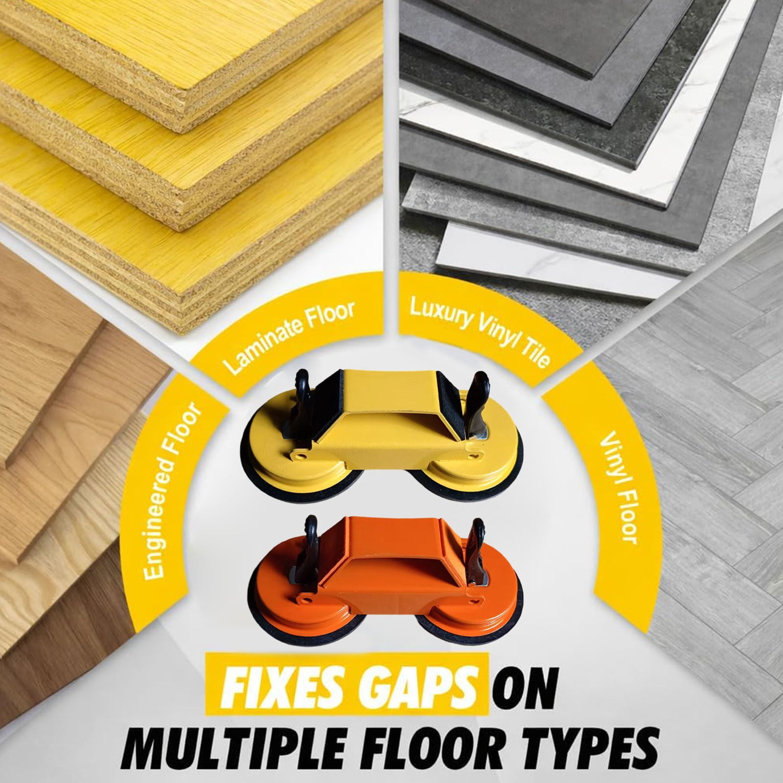 2026 Floor Gap Fixer Tool Heavy Duty Yellow, Flooring Suction Cup Tool for Gaps, Laminate Hardwood Vinyl Floor Gap Repair Tool, Adjustable Impact Floor Gap Tool