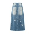 thumbnail image 3 of Wxolcjlv Women's Distressed Ripped Asymmetrical Denim Skirts Button Waist Raw‑Edge Street Going‑Out Skirts, 3 of 3