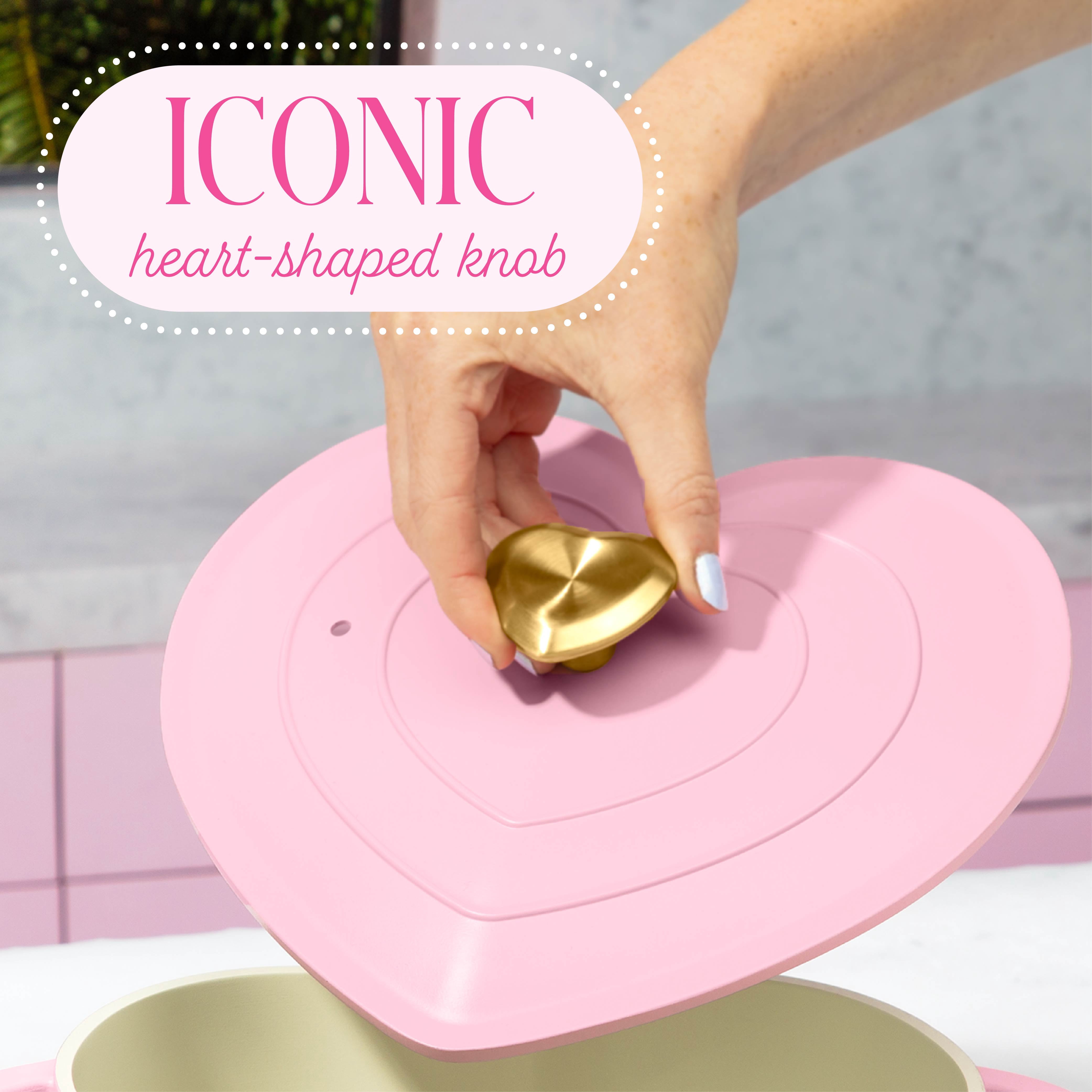 Paris Hilton 2.2-Quart Ceramic Nonstick Cast Aluminum Heart-shaped Dutch Oven with Lid, Oven Safe, Dishwasher Safe, Pink