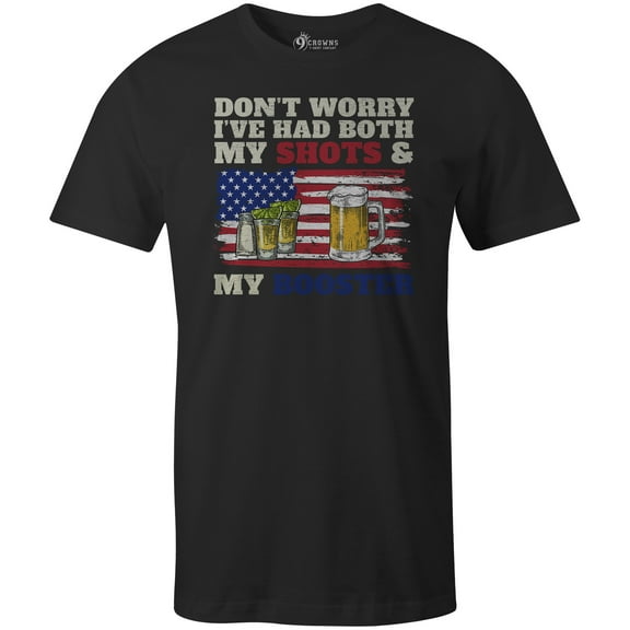 9 Crowns funny Both Shots and Booster Vaccine T-shirt (Small, Black)