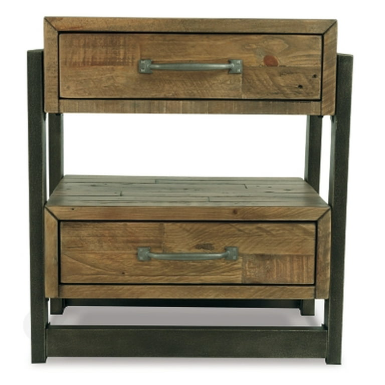 Signature Design by Ashley Sommerford Industrial Farmhouse 2 Drawer Nightstand Butcher Block Brown Black Walmart