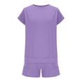 thumbnail image 6 of Girls 2 Piece Outfits Set Solid Color Round Neck Short Sleeve Top and Drawstring Shorts Set Summer Casual Loungewear Comfortable Clothing Sets with Pockets, 6 of 9