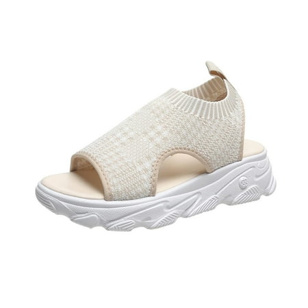 

Saving Clearance! Mixpiju Ladys Shoes Wedge Casual Sandals Summer Ladies Women Thick Soled Shoes Fish Mouth Casual Net Cloth Sandals White