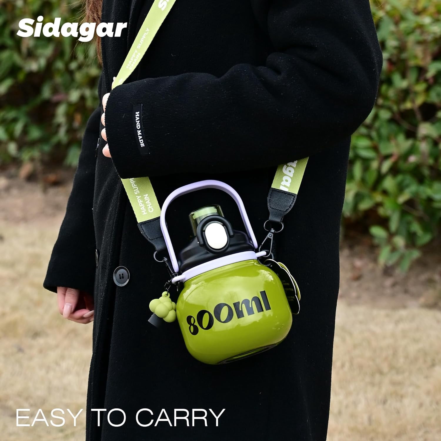 Sidagar 27 oz Stainless Steel Vacuum Insulated Water Bottle with Straw and Carry Handle, Green