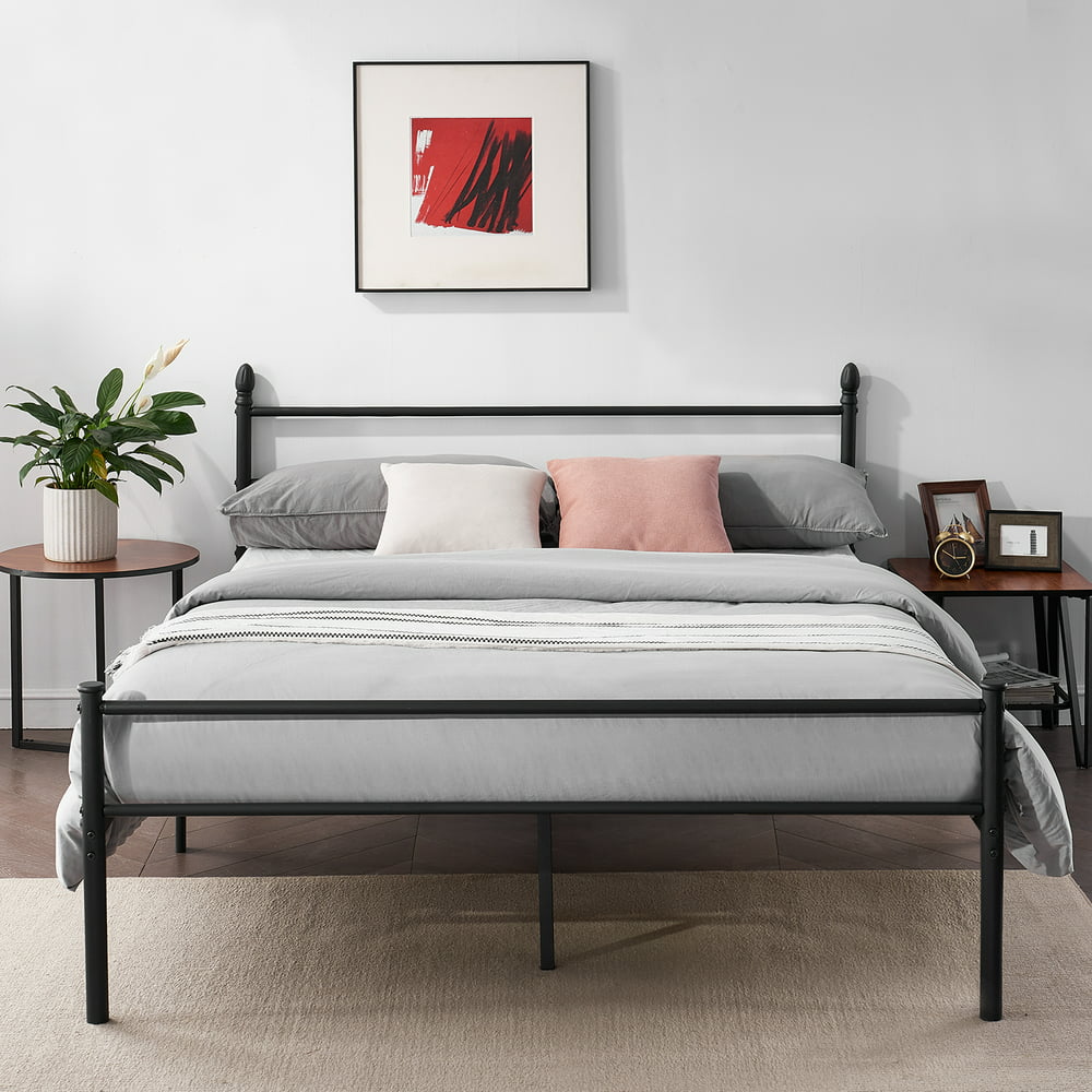 Metal Slat Platform Queen Bed Frame /Bed, Box Spring Replacement with