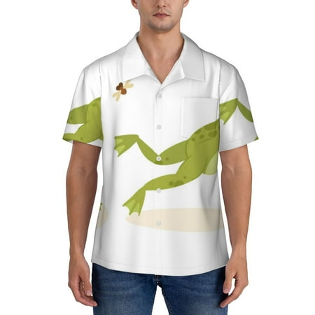 Jgfou Hunting Frog Print Men s Short Sleeve Hawaiian Shirt Full Width Single Side Printing-3X-Large