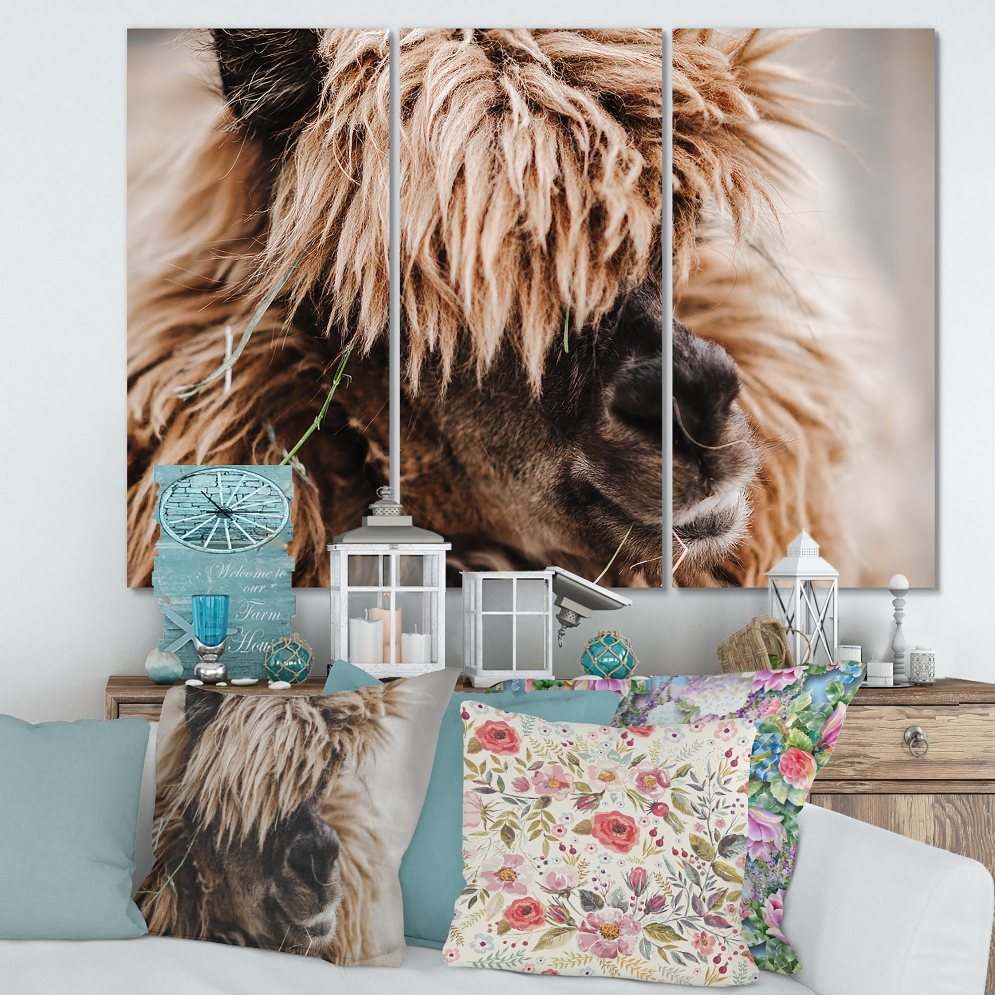 Close Up Of Fluffy Curly Alpaca 28 in x 36 in Photography Canvas Art Print, by Designart