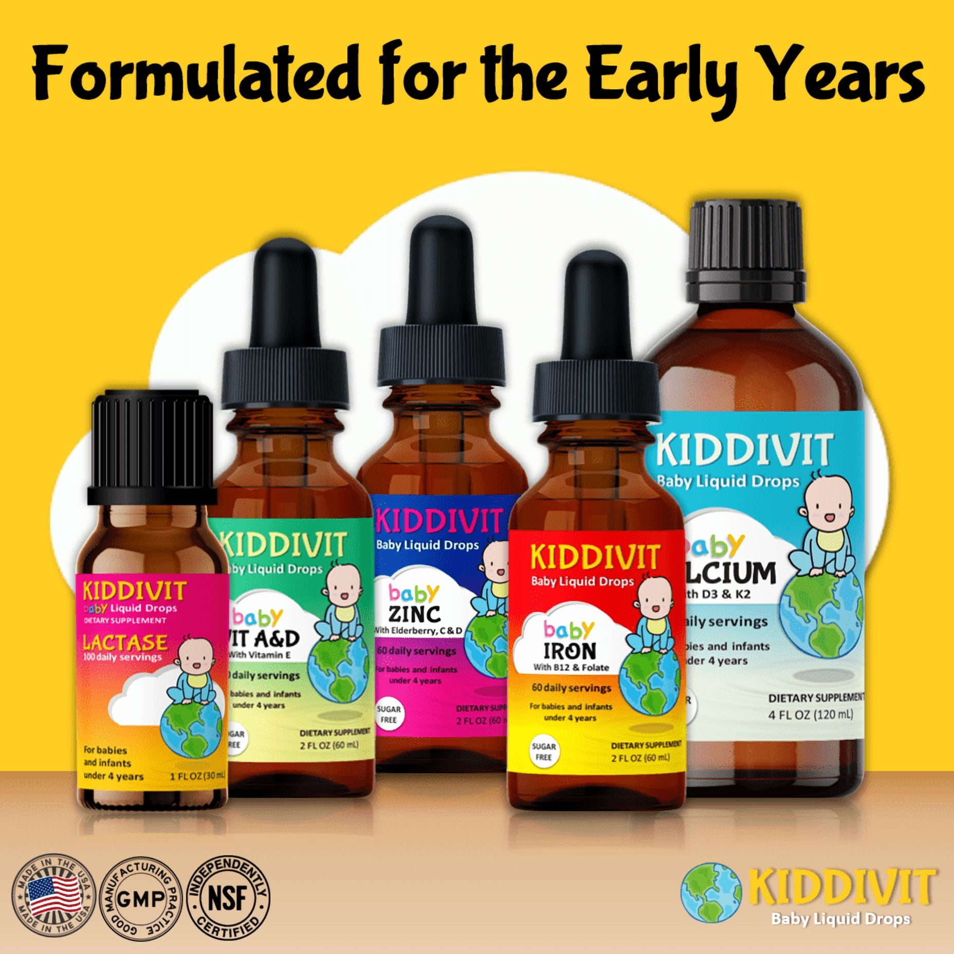 Kiddivit Baby Lactase Drops 1000 Units - 100 Daily Servings, 1 FL OZ (30 mL) - Built-In Dropper, Glass Bottle - Gluten Free, Vegetarian Friendly