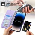 thumbnail image 6 of Jiahe Cover for iPhone 14 Plus, Wallet Case with Card Holder,Embossde Flower Flip Leather Magnetic Shockproof Card Slots Stand with Shoulder Strap Full Body Cover Case, purple, 6 of 8