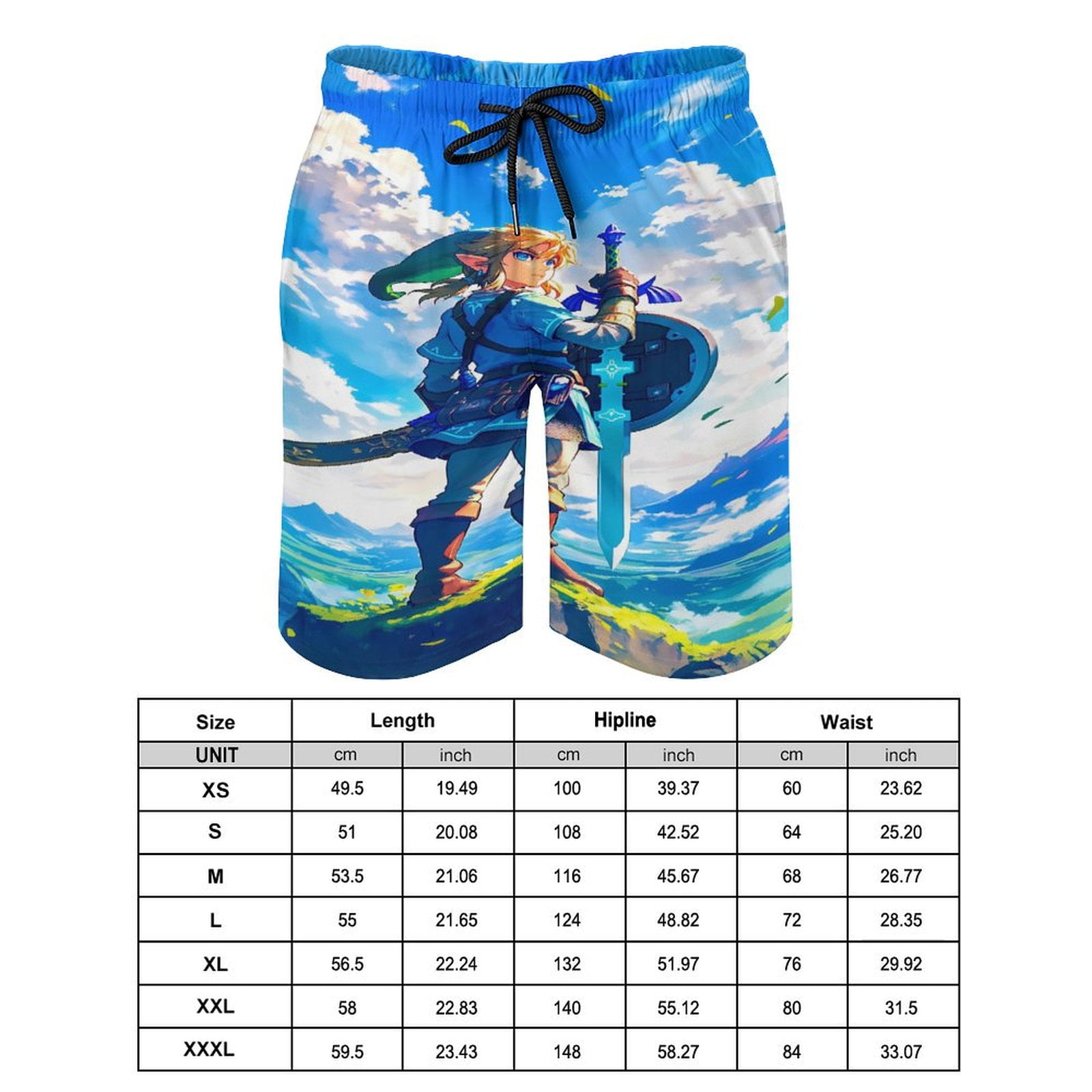 The Legend of Zelda Men's Shorts Quick Dry 3D Printed Beach Men's Swim Trunks with Pockets Mesh Lining Bathing Beachwear M
