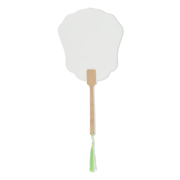 Unique Bargains 1 Pc Portable Double-Sided Long Handle Round Lily Folding Fan Xuan Paper Bamboo White [Double-Sided Long Handle Round Lily]