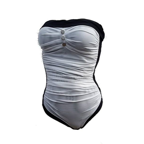 Shan Elegance Bandeau One Piece 4442 08 801 Black White 8 Walmart Com