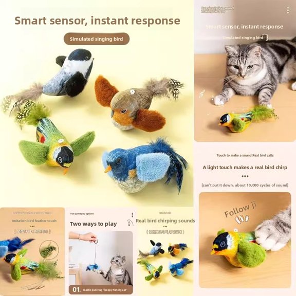 Cat Toy Simulation Bird Sound Self-Entertainment Boredom Relief Toy Teaser Wand Energy-Consuming Kitten Toy Cat Supplies