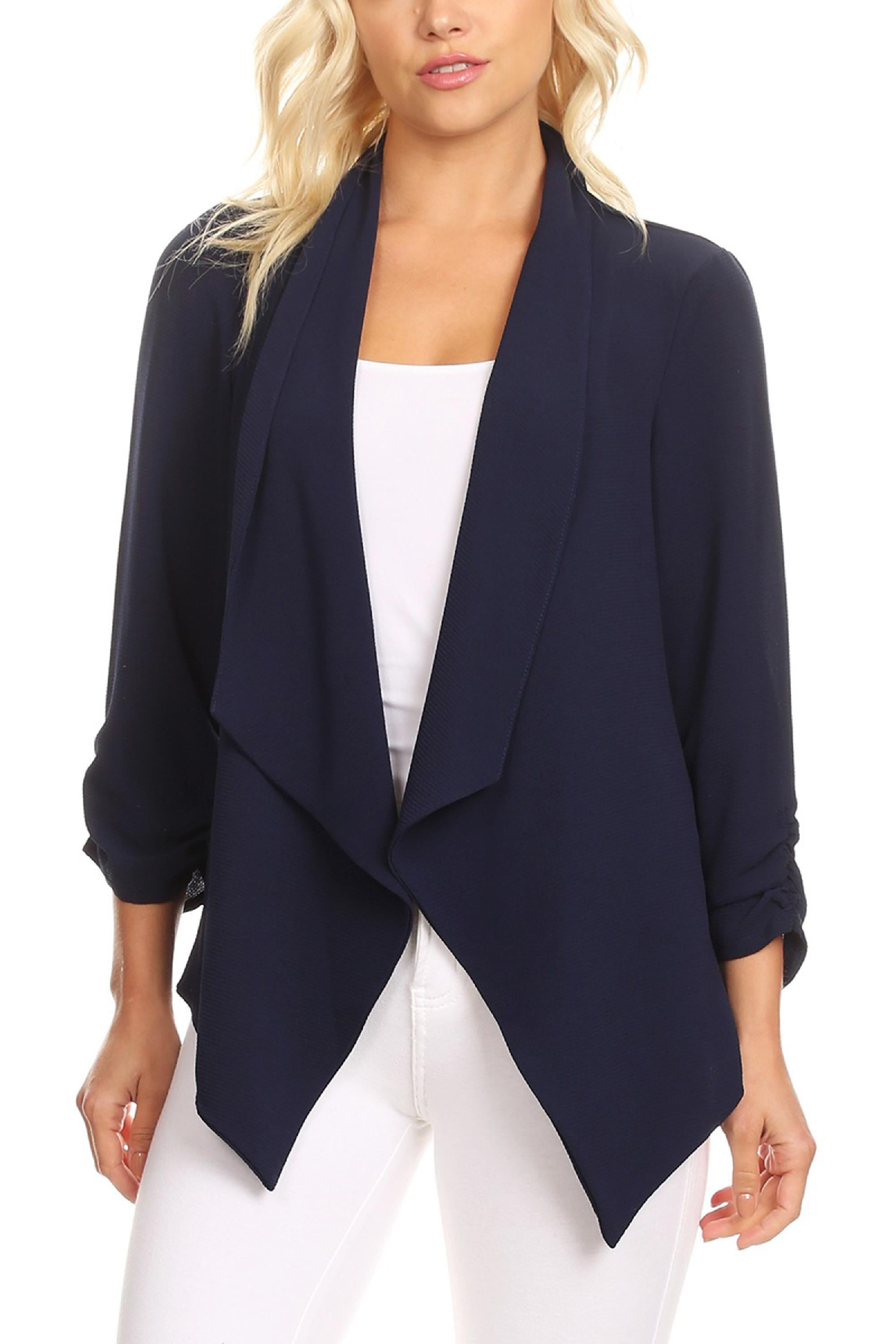 Women 3/4 Sleeve Woven Blazer Open Front Cardigan Jacket Work Office Blazer  Made in USA - Walmart.com