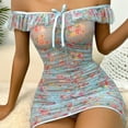thumbnail image 2 of Odeerbi Women's Plus Size Lingerie Dress Set 2025 Valentine's Day Large Size Sexy See Through Floral Tight Dress Rustic Style Mesh Printed Lingerie Off Shoulder Leakage Erotic Nightgown Blue, 2 of 7
