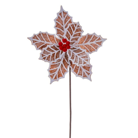 Vickerman  23 in. Brown & White Poinsettia Artificial Christmas Stem