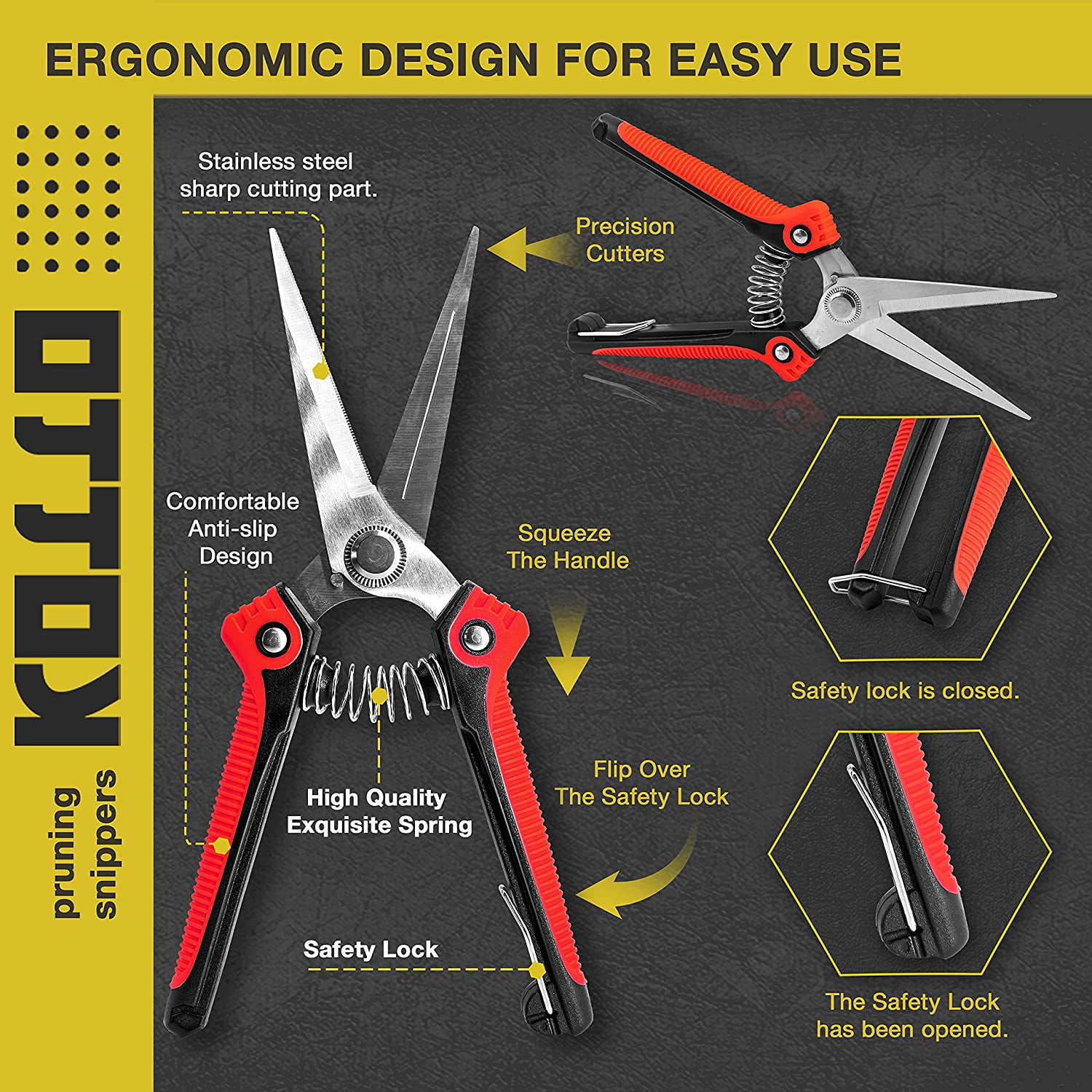 KOTTO Pruning Shears Set, Stainless Steel Bypass Garden Clippers, Professional Hand Pruner Kit with Storage Bag, 4 Pack