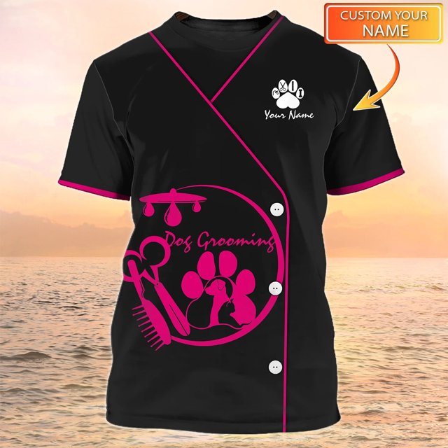 Camiseta de moda de verano para hombre, camisa con nombre impreso en 3D para peluquero y perro, Tops informales Unisex, uniforme de peluquero para mascotas DW148Adult size XS Gao Jinjia LED