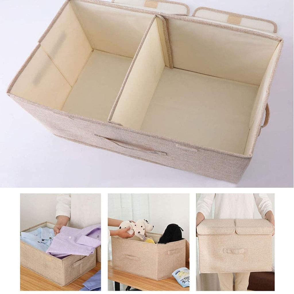 Hewann Large Storage Bin Collapsible Linen Fabric Storage Box - Large Organizer for Clothing, Toys, and Household Items, Versatile and Stylish Grey Bins for Home and Gifts - 50x30x25cm