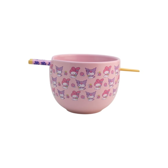 Bowl Ramen con Palillos, Diseño Kuromi y My Melody Kawaii Sanrio, Tazón para Sopas, Fideos y Snacks, Capacidad 592 ml