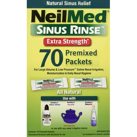 's Sinus Rinse Extra Strength Pre-Mixed Hypertonic Packets, 70 Count Box, A volume, therapeutic, saline nasal irrigation & moisturizing system By