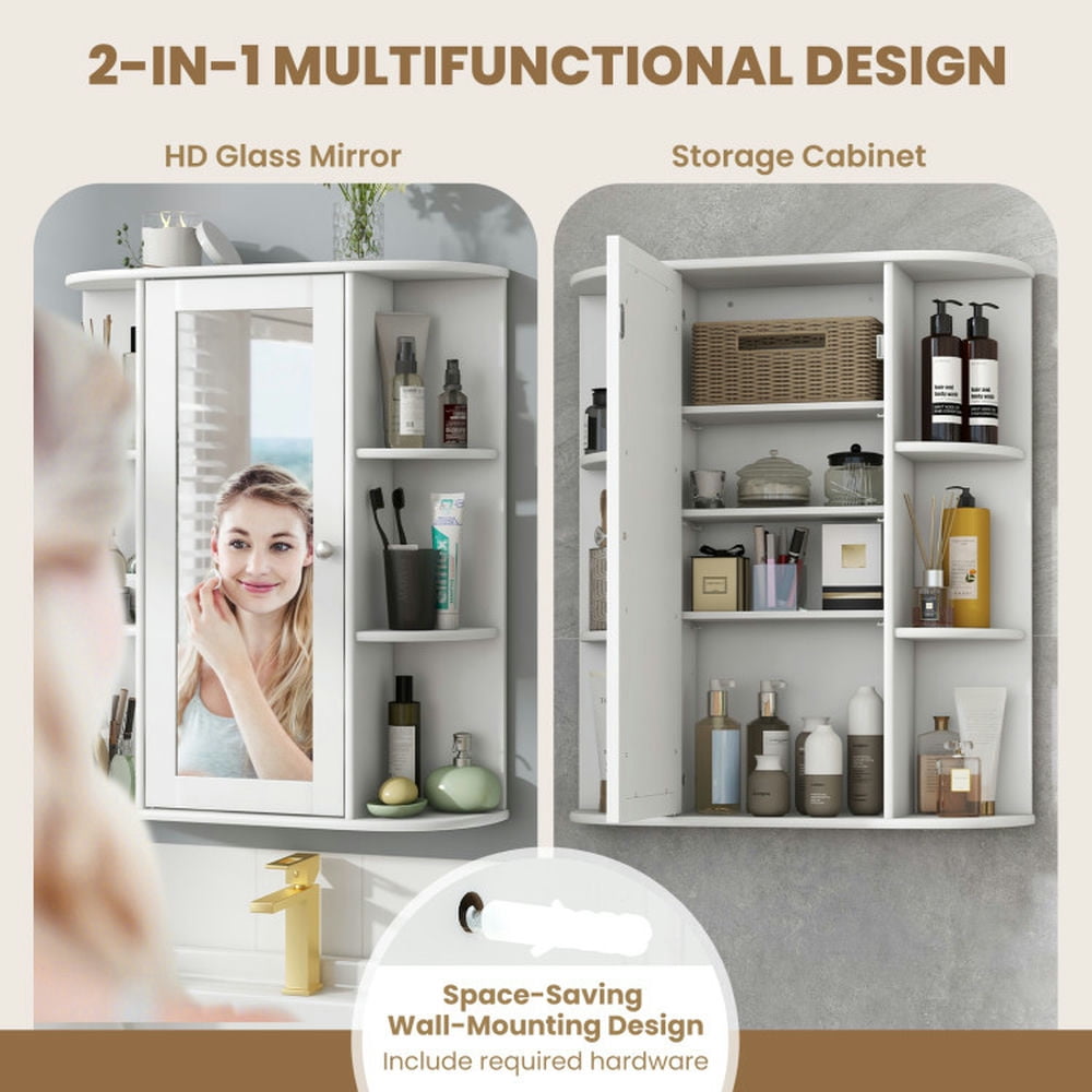 Finihen Bathroom Wall Cabinet, Wall Mounted Bathroom Mirror Cabinet, Mirrored Bathroom Medicine Cabinet with Single Mirror Door and Adjustable Shelf, for Bathroom, White Finihen Bathroom Wall Cabinet, Wall Mounted Bathroom Mirror Cabinet, Mirrored Bathroom Medicine Cabinet with Single Mirror Door and Adjustable Shelf, for Bathroom, White