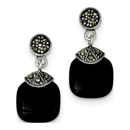 Sterling Silver Marcasite Ribbon - Leslies Fine Designer Sterling Silver Sterling Silver Onyx & Marcasite Earrings (Length=26) (Width=12)