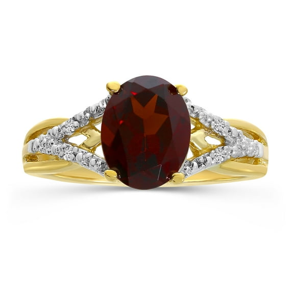 14k Yellow Gold Oval Garnet And Diamond Ring