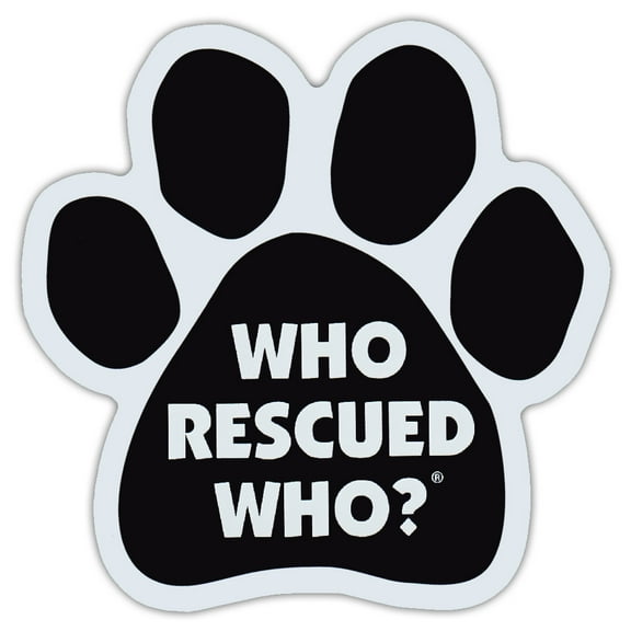 Dog Paw Shaped Car Magnet - Who Rescued Who? - Magnetic Bumper Sticker