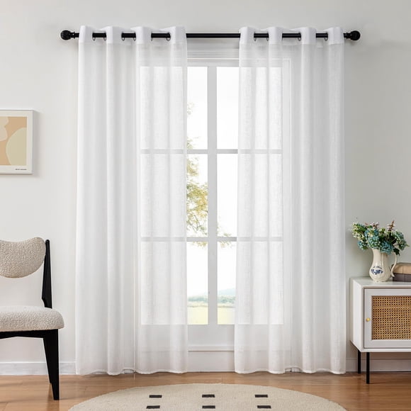 NANWEI Lino Cortinas Translucidas Equilibrar La Privacidad y La Luz, Ligero Vertical con Ojales en Parte Superior para Recamara y Sala, 2 Paneles (Blanco, 132An x 213.3Al cm)