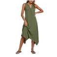 thumbnail image 6 of Gealkoca Women's Swimsuit Coverup Casual Sleeveless V Neck Beach Long Dress Summer Solid Color Irregular Hem Loose Mid Dress, 6 of 9