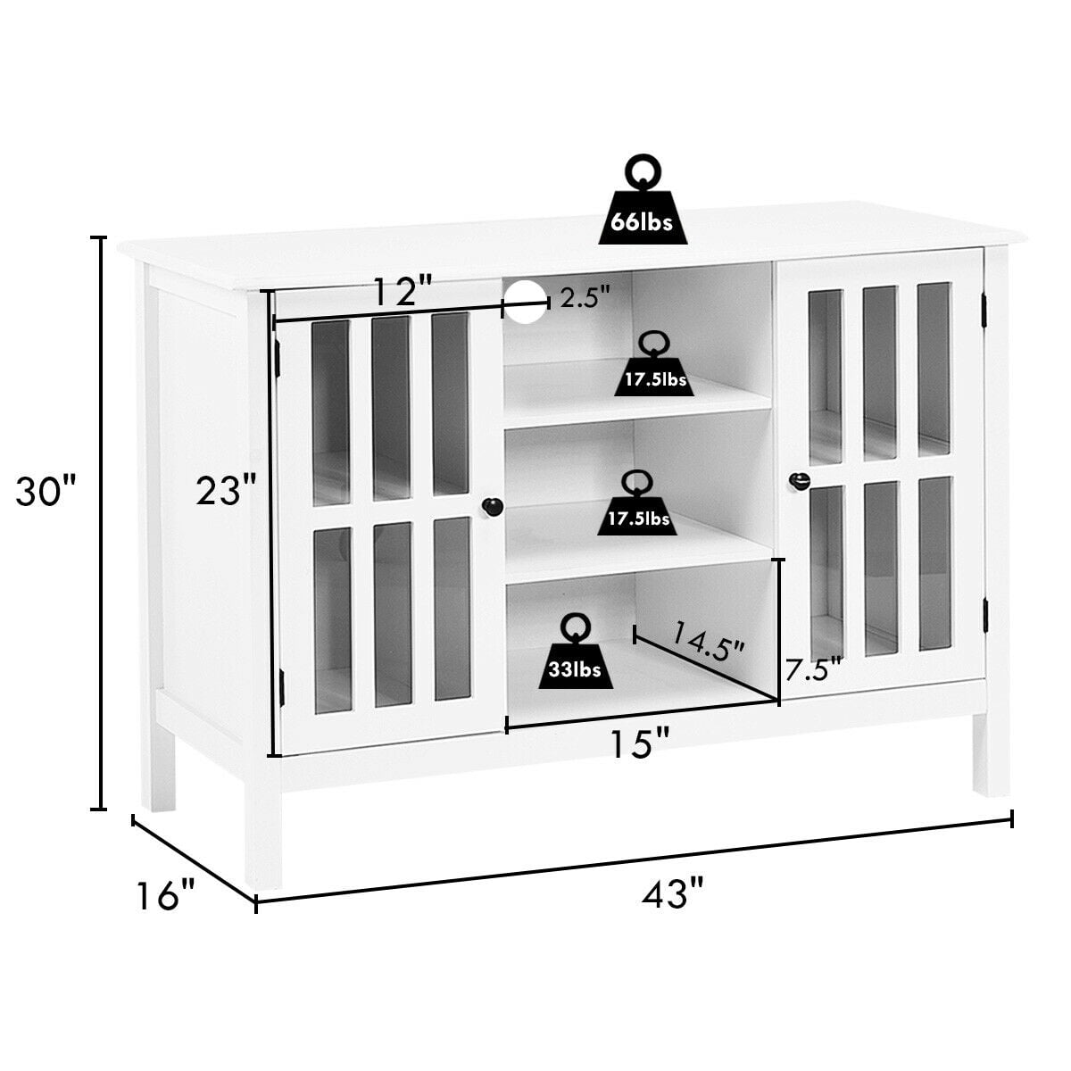Gymax Wood TV Stand Entertainment Media Center Console for TV up to 50'' White