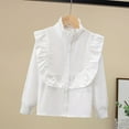 thumbnail image 2 of Kids Girls Lightweight Solid Color Ruffled Long Sleeve Shirt for Ages 3-14 Casual Short Sleeve Collared Top for Various Occasions White 3 Years, 2 of 3
