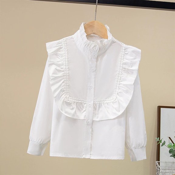 Swuxness Toddler Long Sleeve Turndown Collar Blouse Casual Shirt Solid Color Delicate Top for Girls
