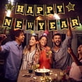 thumbnail image 1 of New Year Hanging Swirls Decorations & Happy New Year Banner 2025, Black Gold Hanging Decor Happy New Year Banner for Ceiling Wall, 1 of 5
