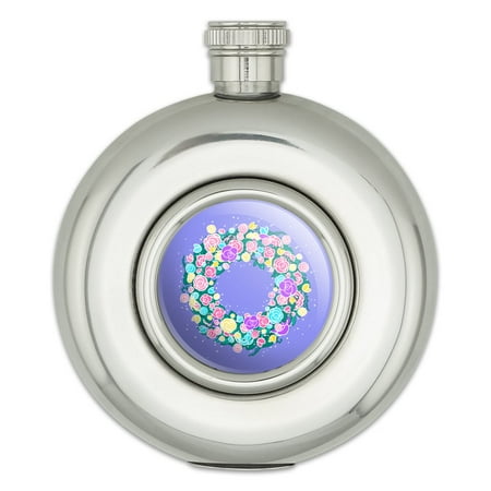 

Spring Wreath Flowers Round Stainless Steel 5oz Hip Drink Flask