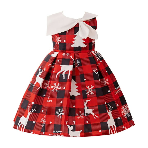 LIJCC Girls Christmas Pageant Party Costume Kids Santa Claus Sleeveless Maxi Long Dresses Homecoming Dresses Elf Printed Princess Fancy Dress Up Outfits