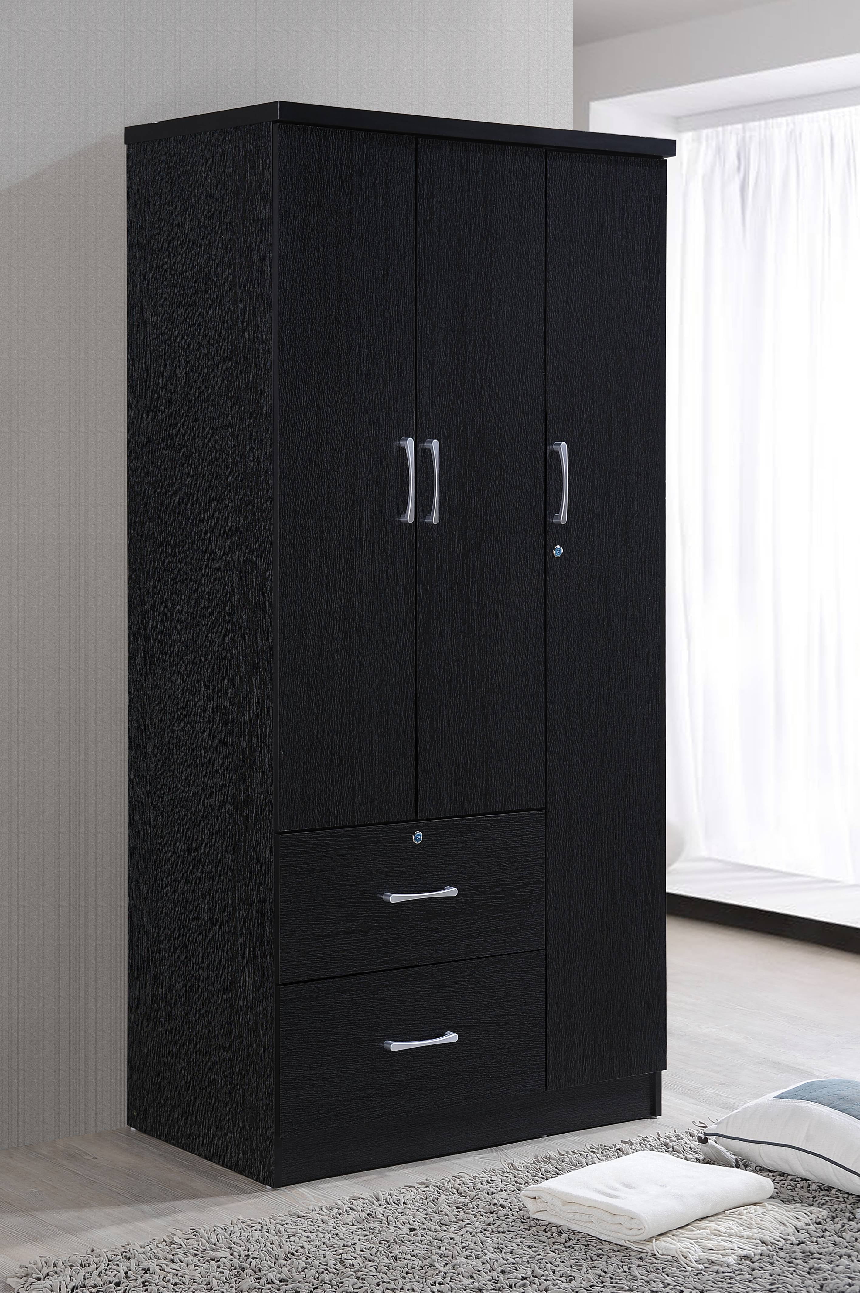 Hodedah 3 Door 36 In Wide Armoire With 2 Drawers Clothing Rod