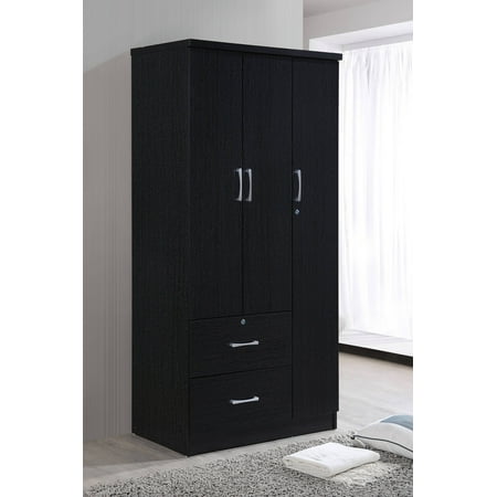 Hodedah 3-Door 36 in. Wide Armoire with 2-Drawers, Clothing Rod and 3-Shelves in (Best Walk In Wardrobes)