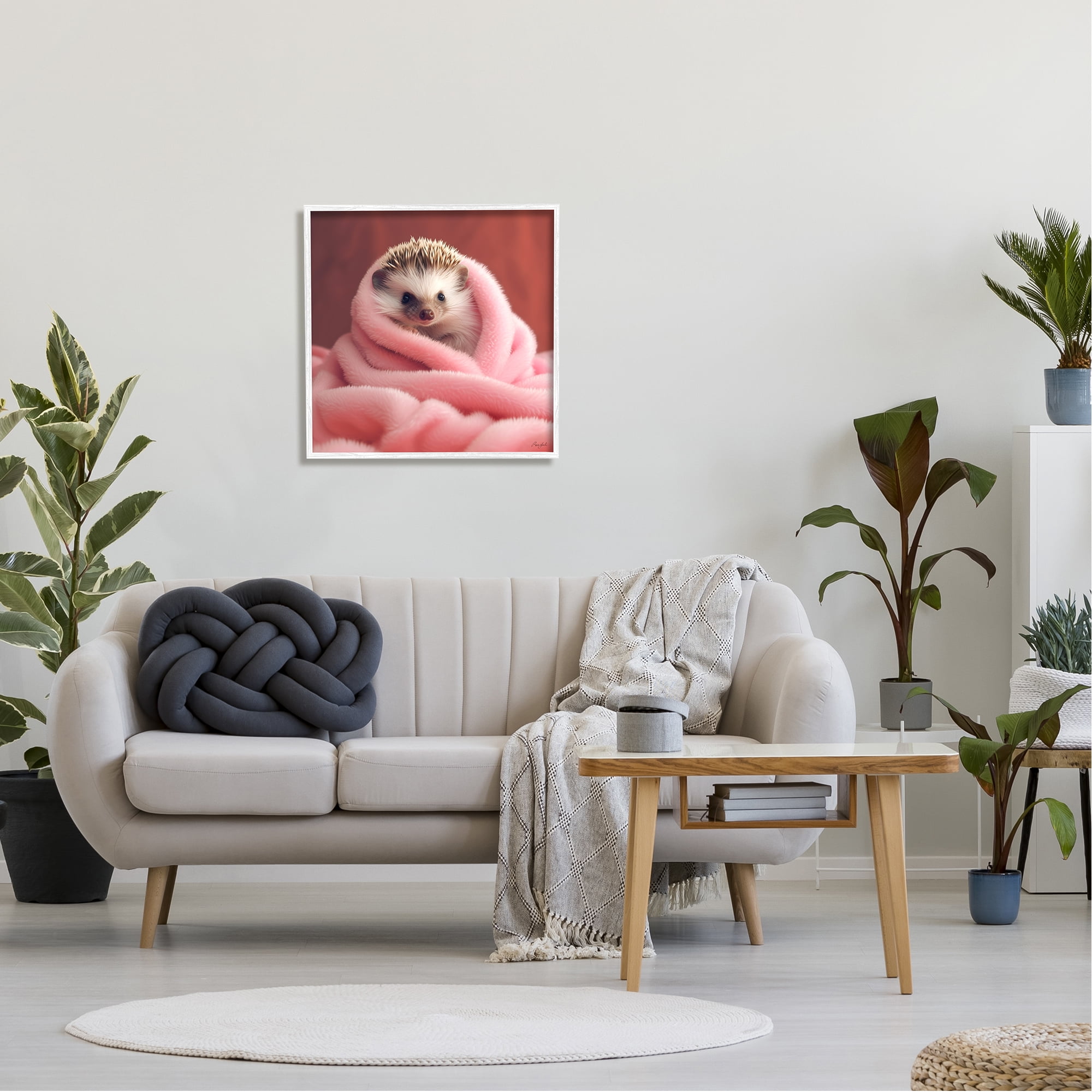Stupell Industries Baby Hedgehog in Blanket Animals & Insects Painting White Framed Art Print Wall Art, 24 x 24